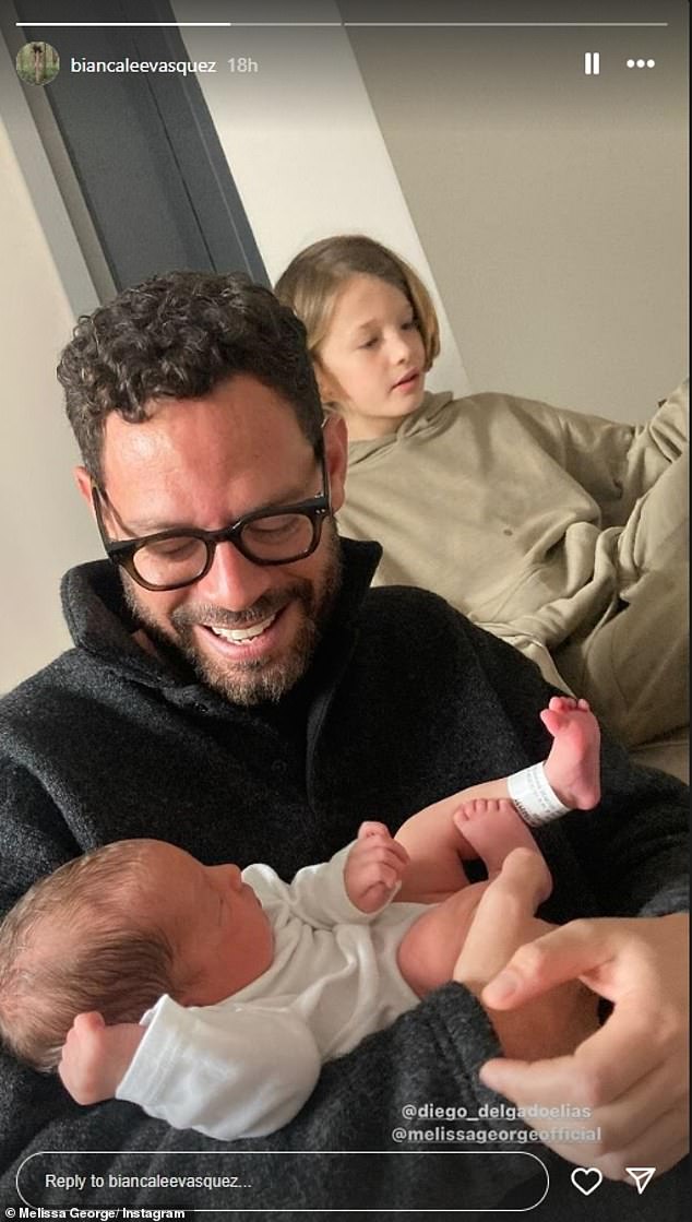 In one adorable photo, Peruvian architectural designer Diego Delgado-Elías is seen cradling her bundle of joy.