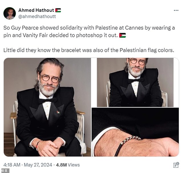 However, after posing for a photo with Vanity Fair France, the publication posted a doctored image in which they Photoshopped the pin out of the image, CNN reported Wednesday.