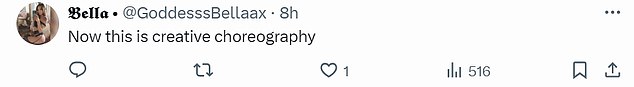 The daring moment divided social media users who took to X, formerly known as Twitter, to comment on the daring dance routine.