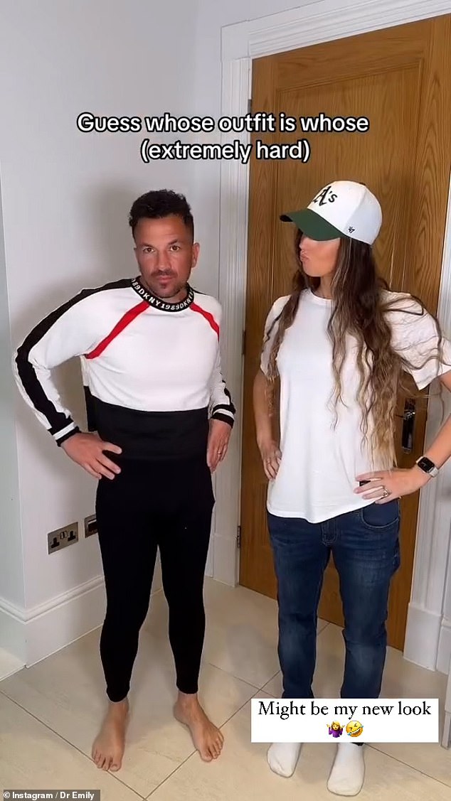 The video then hilariously shows the pair wearing each other's clothes as Peter strikes various poses. 