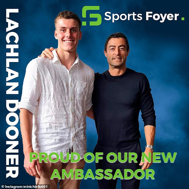 Minichiello promoted the business on social media alongside Lachlan Dooner, a young footballer who played for the Roosters in the Harold Matthews Cup last year.