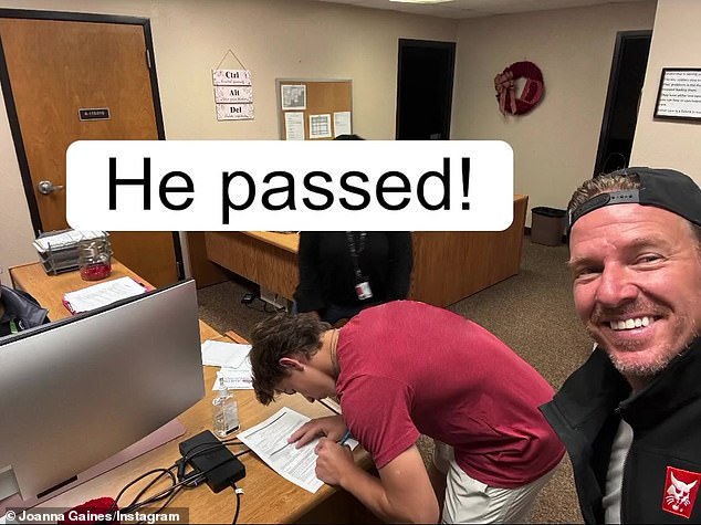 She shared a special montage taken by her husband Chip Gaines when their son officially passed his driver's license test.