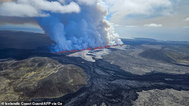 Images of yesterday's smoke billowing against the blue sky as a thick fissure divides the landscape in two