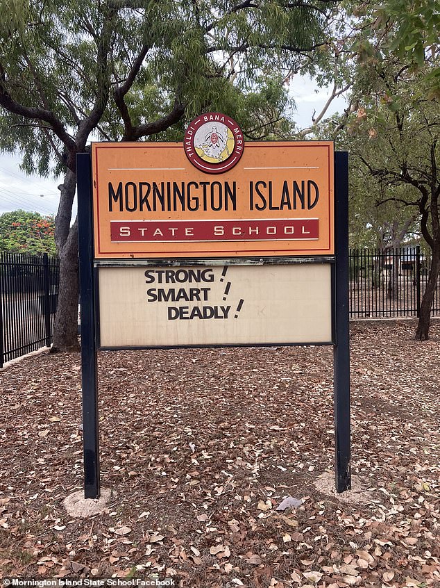 Twelve teachers at Mornington Island State School (pictured) were given duress alarms and had heat sensors installed in their homes for their protection.