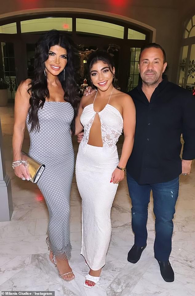 Teresa shares Milania with her ex-husband Giuseppe 'Joe' Giudice, 51. They are also parents to Gia, 23, Gabriella, 19, and Audriana, 14; Teresa, Milania and Joe photographed on January 16, 2024