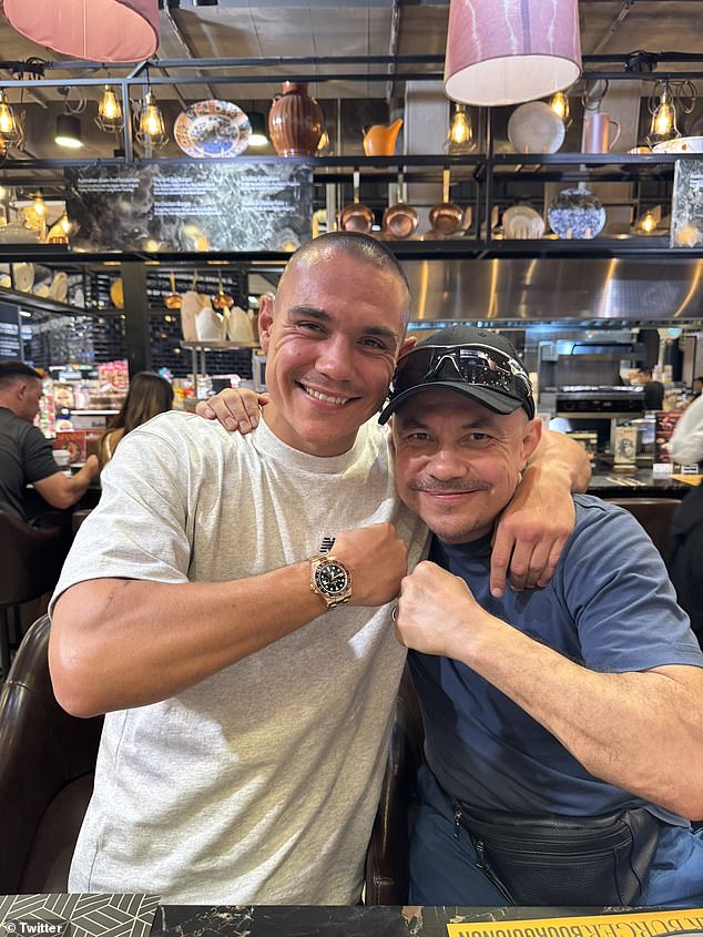 Tszyu had been training hard in Thailand with his legendary father Kostya (pictured together) before receiving the news that his fight with Vergil Ortiz Jr had been cancelled.