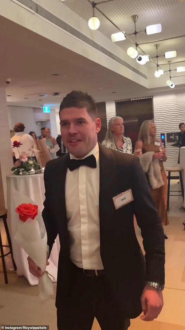 Will (pictured) previously approached the radio star, co-host of Nova FM's Fitzy & Wippa with Kate Ritchie, while holding a single red rose. The video of the romantic moment was shared by Fitzy & Wippa with Kate Ritchie on Instagram