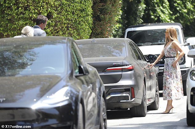 The trio had left the family party in Ben's BMW, before Jennifer was photographed leaving her house in her own vehicle.