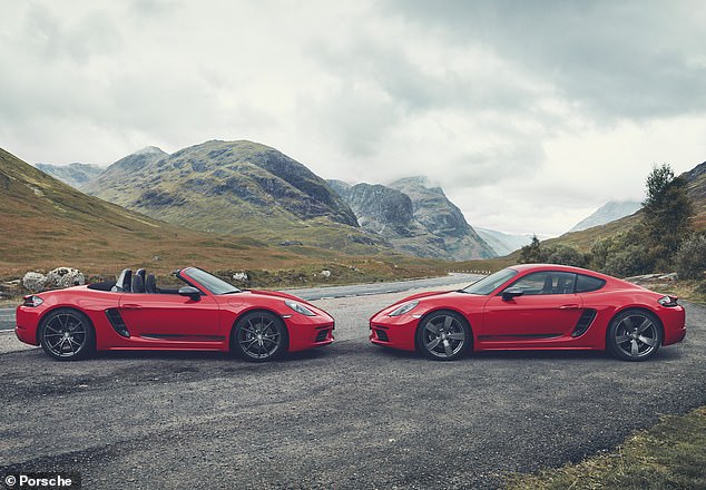 The Porsche 718 Boxster T (left) and the 718 Cayman T are new, lighter versions of the popular sports cars