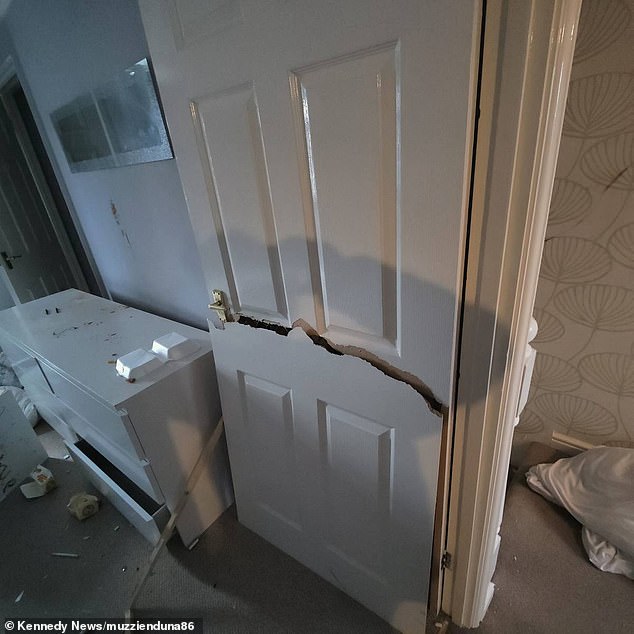 He claimed that all the doors in the house had been damaged in some way, with some being 'shattered' in two