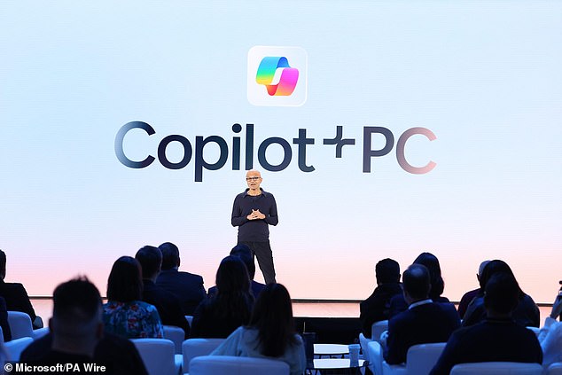 Microsoft is the latest tech giant to make its bid to be the leading artificial intelligence company, unveiling new PCs built around its Copilot AI assistant earlier this month. Pictured is Microsoft CEO Satya Nadella.