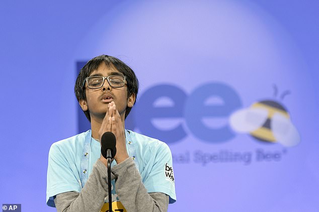 Runner-up Faizan Zaki prays before his turn in the tiebreaker, where he spoke an impressive 20 words in 90 seconds, but fell short of victory.