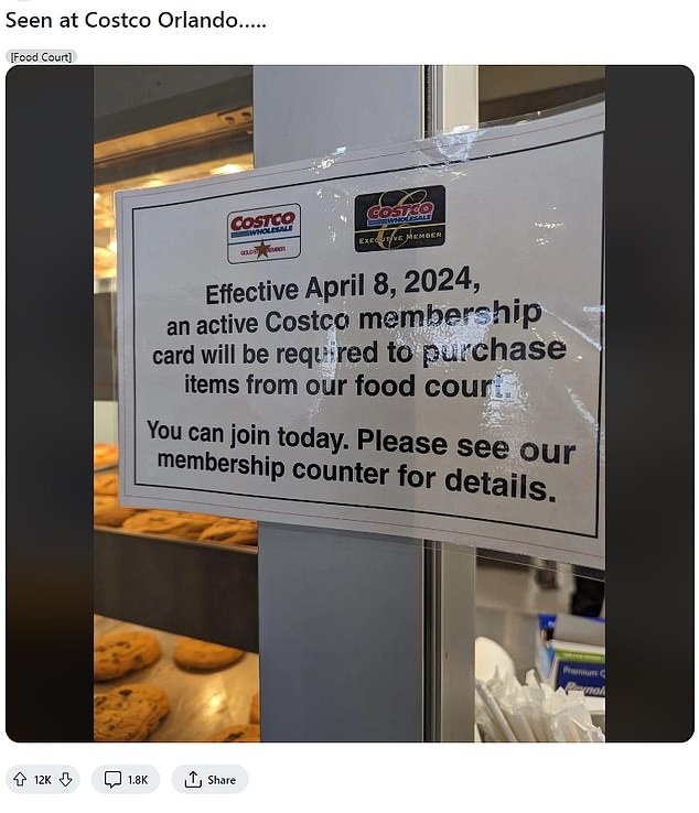 New rules were implemented at Costco food courts on April 8, requiring employees to apply for membership cards before allowing a guest to purchase items.