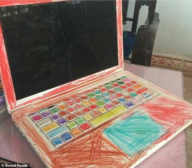 That's one way to decorate your device - this laptop apparently doubles as a coloring book