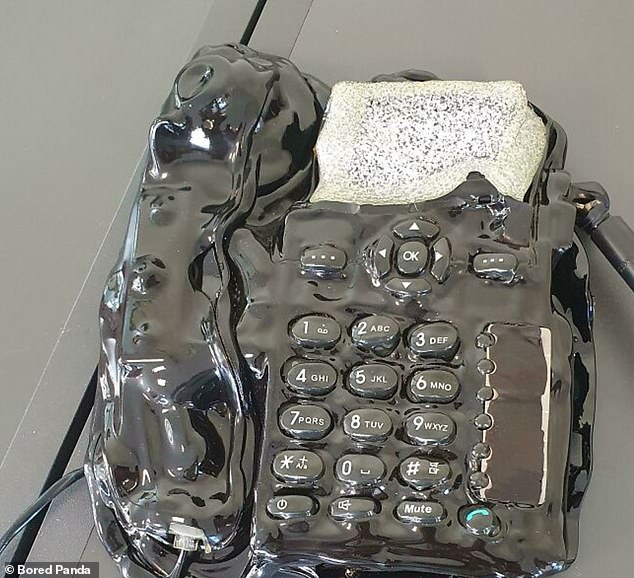 You'd be forgiven for thinking this looks like an art installation, but it's actually a baked phone. Apparently its owner got so tired of it ringing that they threw it in the oven.