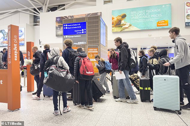 The new technology is expected to shorten the queues seen at airports. Pictured: Bristol Airport during the peak Easter getaway season