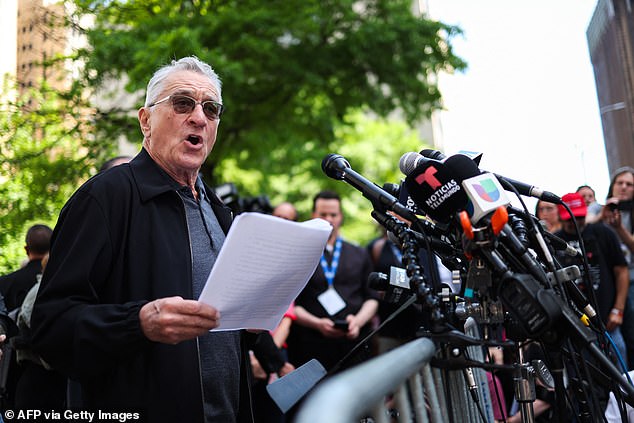 It comes after De Niro attacked Donald Trump at a press conference in support of Joe Biden outside Manhattan Criminal Court on Tuesday.