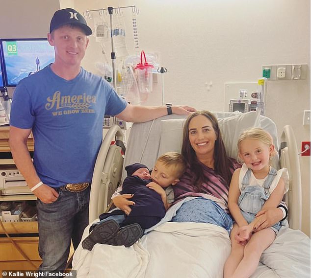 The wife of rodeo star Spencer Wright has said they are hopeful about their three-year-old son's recovery from a brain injury after he was submerged in a fast-flowing river.