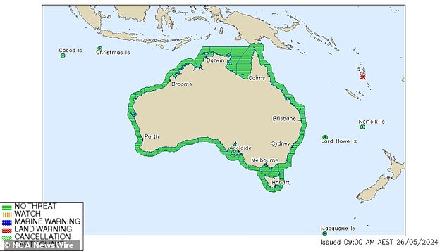 The Bureau of Meteorology has stated that there is no risk of a tsunami for Australia.