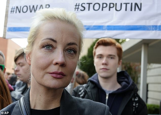 Yulia Navalnaya (pictured, in Berlin on election day in March), widow of Alexey Navalny, believes the Kremlin ordered her husband's murder.