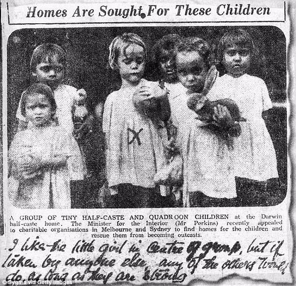 Pictured: 1934 newspaper clipping announcing the adoption of indigenous children.