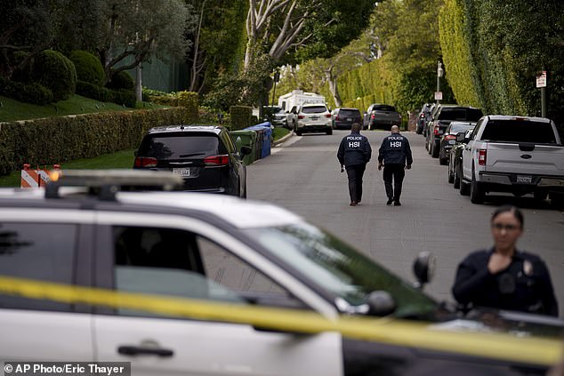 The single father of seven, who has been hit with four similar lawsuits, had his homes in Holmby Hills (pictured) and Miami raided by the Department of Homeland Security on March 25 in connection with a traffic investigation sex, and his drug mule Brendan Paul was arrested