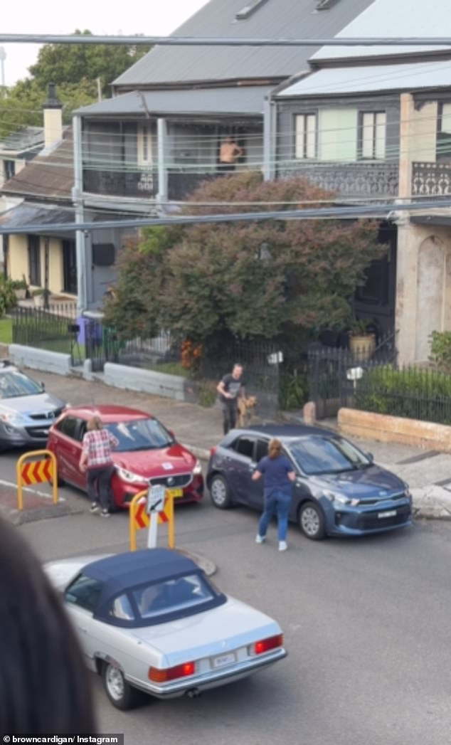 The heated argument broke out on Liberty Street in Enmore, in Sydney's inner west, and the man threatened one of the drivers to dismantle his car.