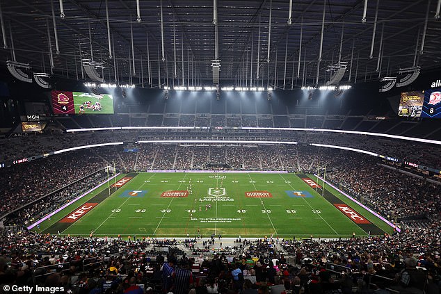 The NRL has already dealt a blow to the AFL by holding the first two games of the season in Las Vegas in front of a huge crowd (pictured).