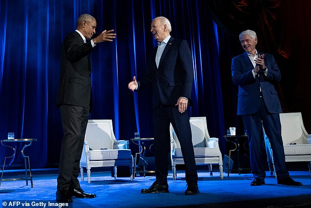 Biden held events with Presidents Clinton, Obama and actor Michael Douglas in late March and April, raising more than $26 million, a party record for a single event.