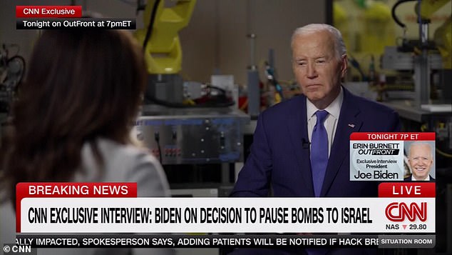 In an interview on Wednesday, Biden threatened to block the transfer of American weapons to Israel if the Jewish state launches a military operation against the last remaining Hamas stronghold in southern Gaza.