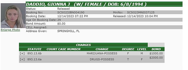 Morgan was booked on drug charges and released on bail later in the evening.