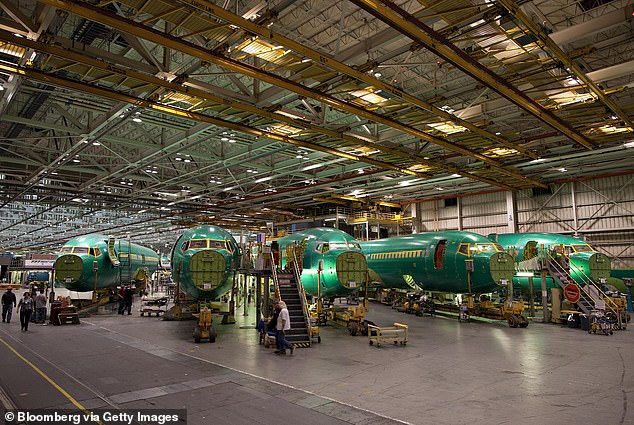Sections of the Boeing Co. 737 fuselage on the Spirit AeroSystems assembly floor in Wichita, Kansas, in a file photo.