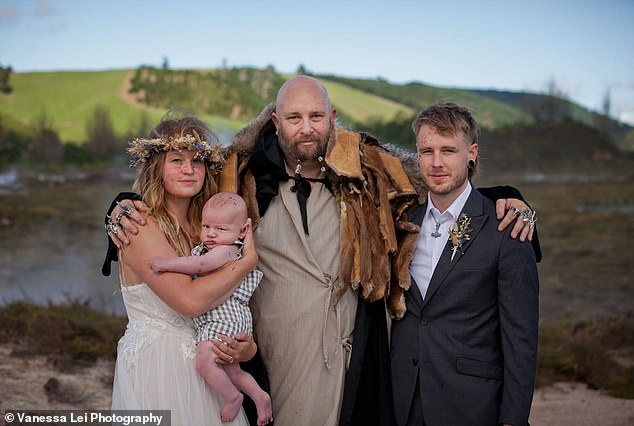 But their nuptials took a shocking turn when the couple and their baby Bjorn were splattered with the blood of a chicken slaughtered by wedding celebrant Scott Phillips.