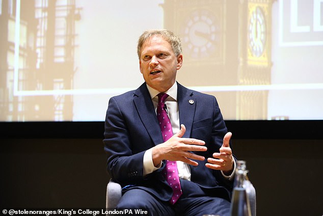 Defense Secretary Grant Shapps speaking at the London Defense Conference at King's College London