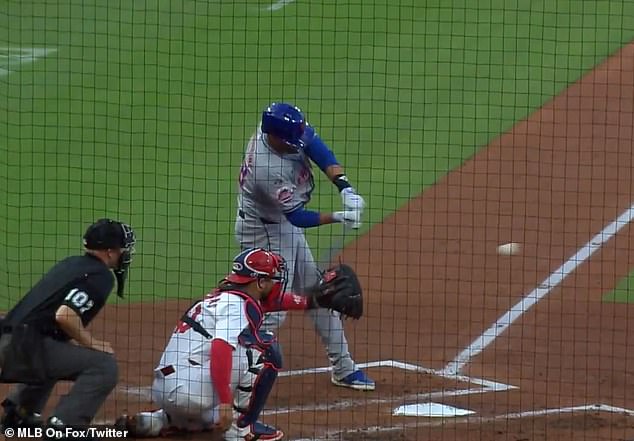 The catcher was hit by a swing from JD Martinez during Tuesday's game in St. Louis.