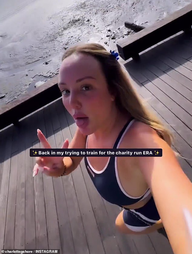 The reality TV star, 33, took to her Instagram Stories to share a video of herself sweating while out for a beachside run in Cairns amid her charity run training.