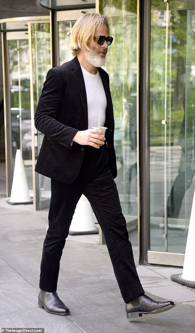 The 43-year-old actor looked dapper in a black corduroy suit.  He sported a dapper look in a white crew-neck t-shirt and black leather Chelsea boots.