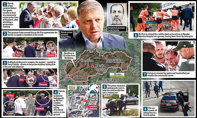 Graphic depicting the events following the shooting of Slovak Prime Minister Robert Fico.