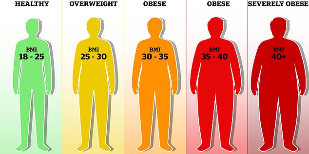 According to the BMI system, a score of 18.5 to 25 is healthy. A score of 25 to 29 counts as overweight, and more than 30 means that a person is obese, a stage at which the chances of getting sick skyrocket.