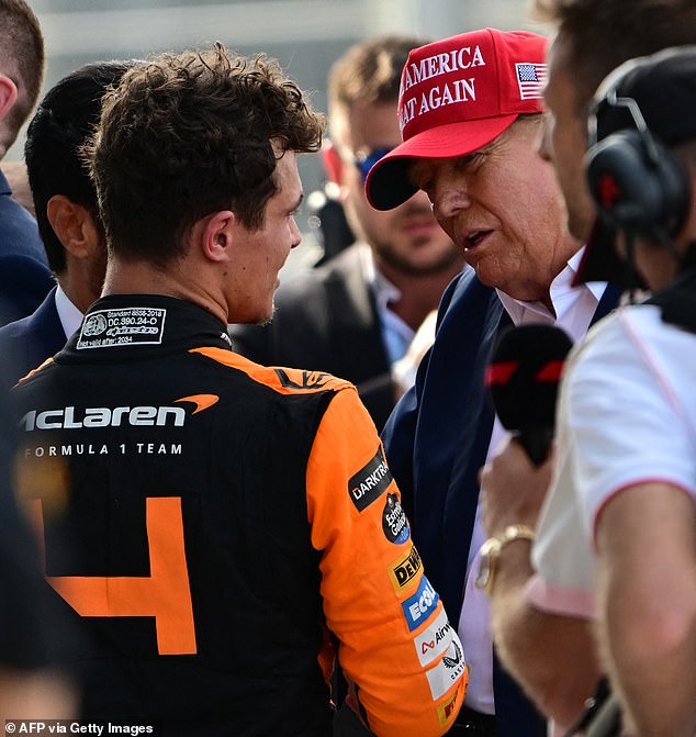 Former President Donald Trump was seen congratulating Lando Norris after his victory in F1