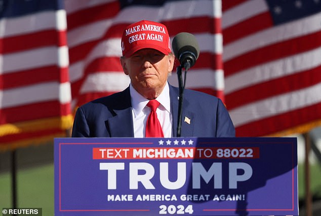 Donald Trump at a rally in Freeland, Michigan, where he criticized the criminal cases against him during a day off from court in the hush money case.