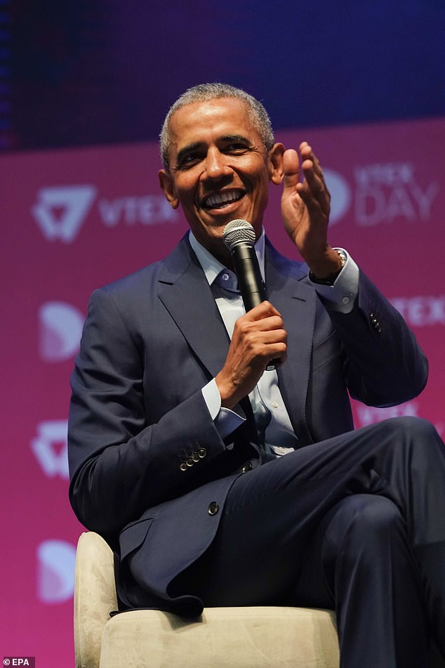He was referring to the VTEX Day 2019 summit in São Paulo, Brazil, five years ago.  Barack Obama photographed at the event