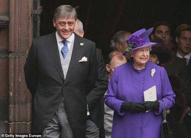 The late Queen is pictured with the late Duke of Westminster Gerald Cavendish Grosvenor, who died suddenly in 2016.