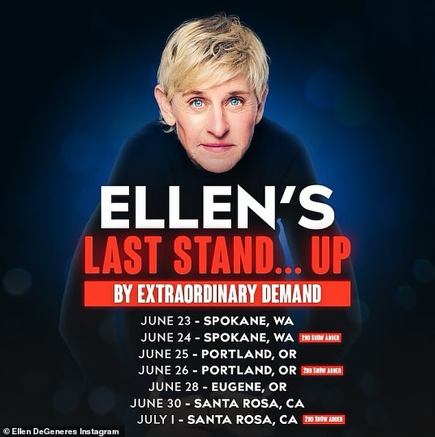 Ellen has been promoting her upcoming comedy tour.