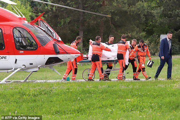 The prime minister was airlifted to a nearby hospital after suffering gunshot wounds to the arm and stomach.