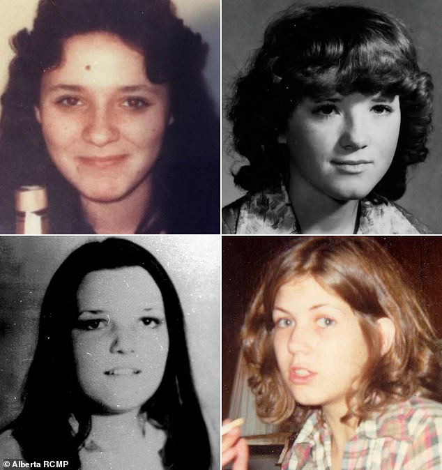 Clockwise from top left: Eva Dvorak, 14, Patricia McQueen, 14, Barbara MacLean, 19, and Melissa Rehorek, 20, were killed by Srery.