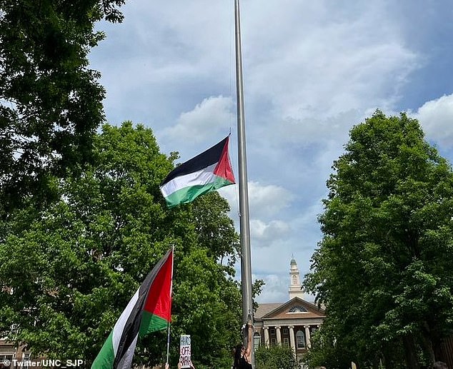 Despite the group's best efforts, protesters eventually managed to raise the Palestinian flag on the Chapel Hill campus.