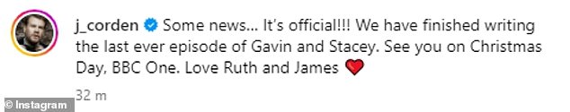 The couple wrote: 'Some news... It's official!  We've finished writing the latest episode of Gavin and Stacey.