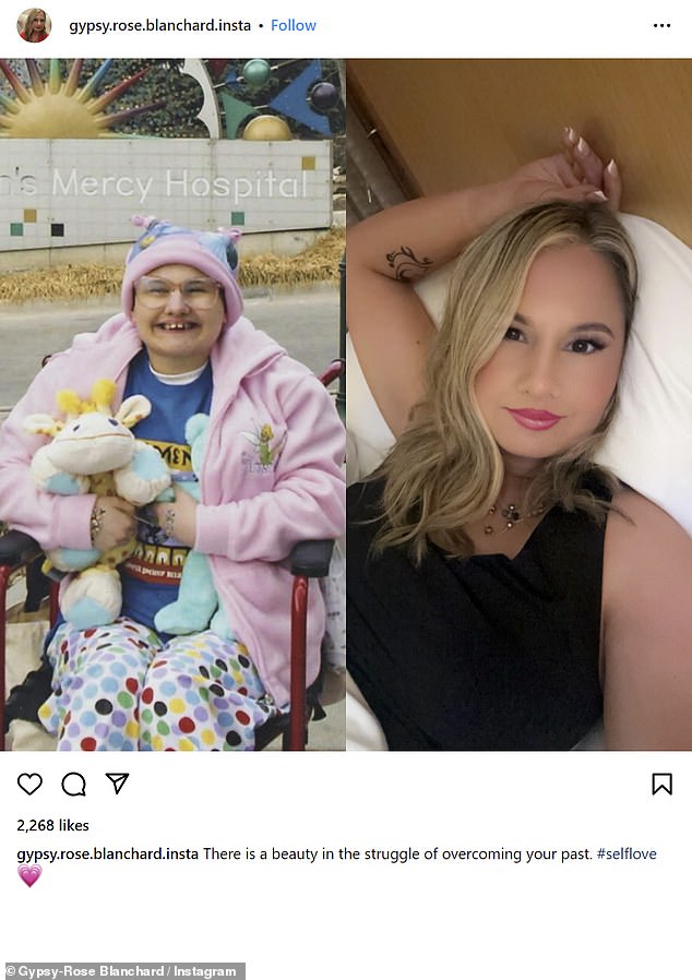 She shared a photo from her past along with a recent selfie along with a caption about 