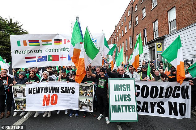 Crowds attended a protest against the government's immigration policy in Dublin, Ireland today.